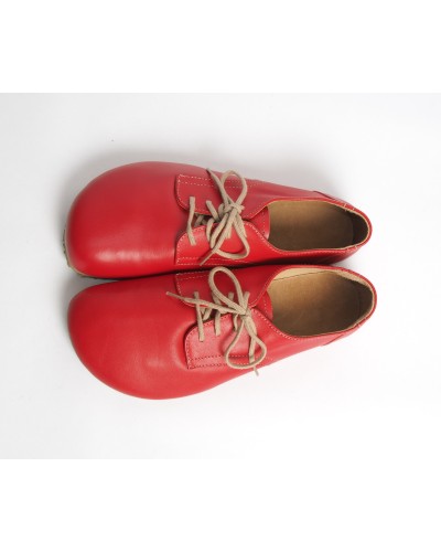 Wide Toe Box Barefoot Shoes | Red Smooth Leather Shoes