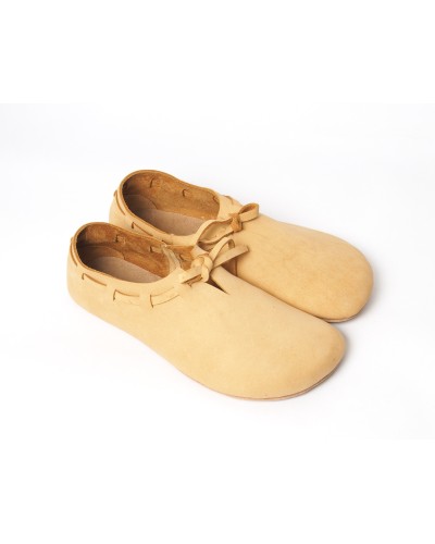 (A) soft laced shoes from deerskin, medieval cut
