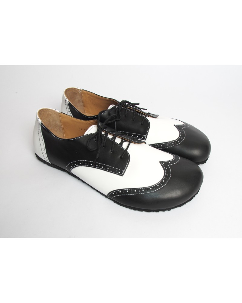 Wide Toe Box Saddle Shoes for Women & Men, black-and-white